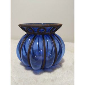 Vase Vintage Murano and Wrought Iron Cage Murano Glass Vase